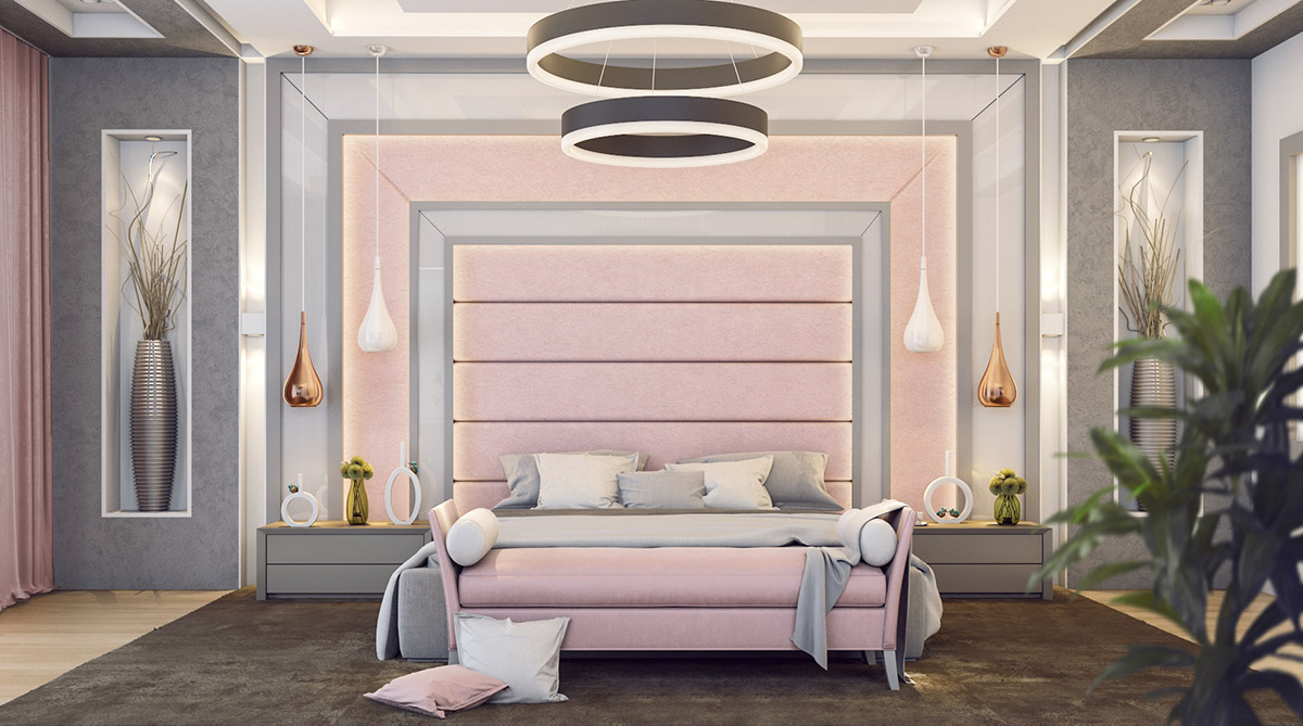 Morbida camera da letto rosa