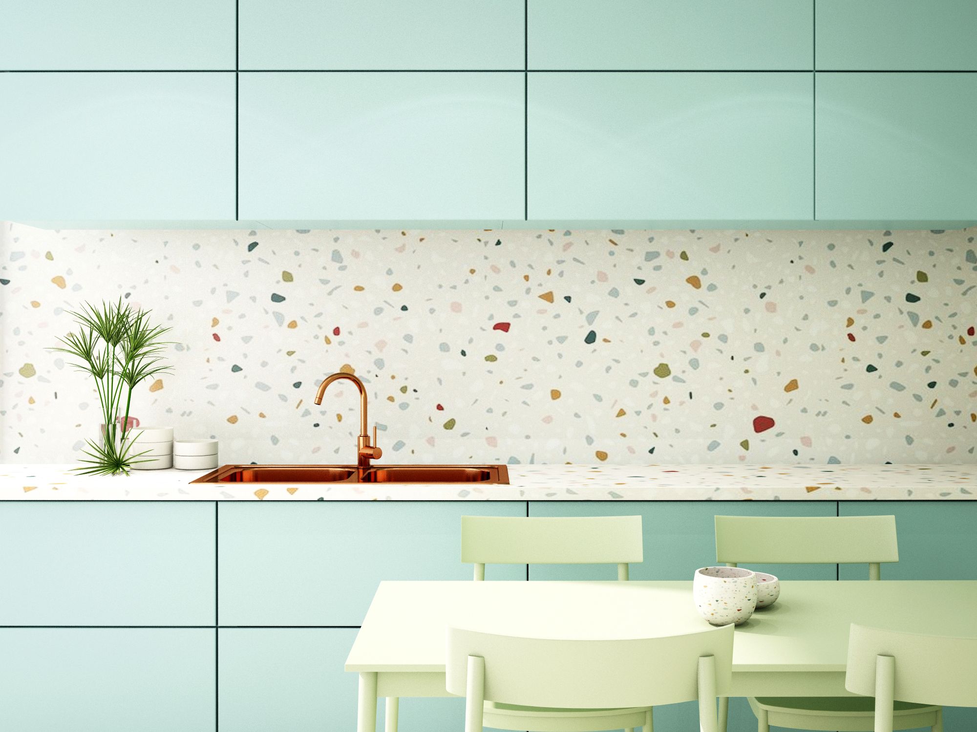 Interessante decorazione murale per la cucina - un modello