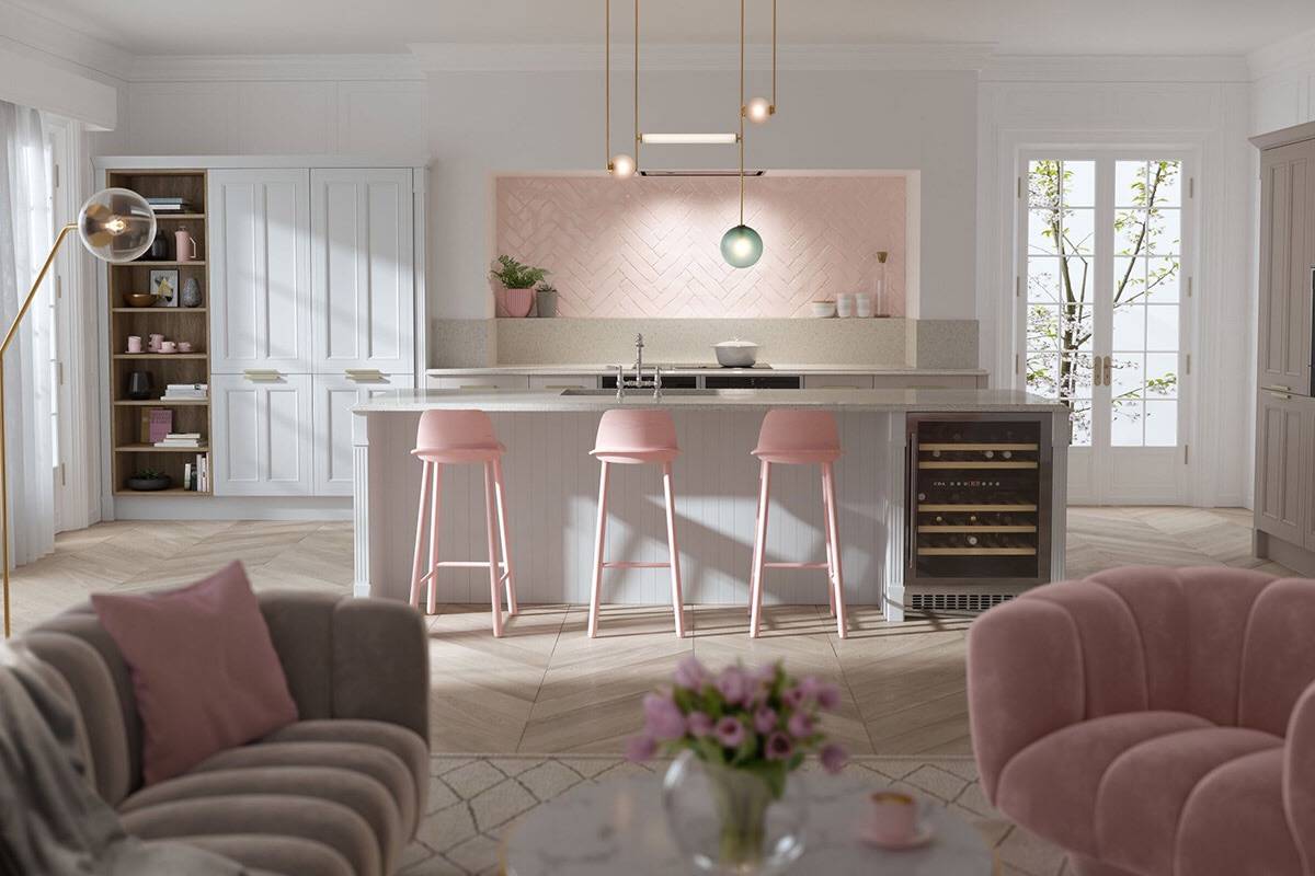 What colors go with a pink kitchen?