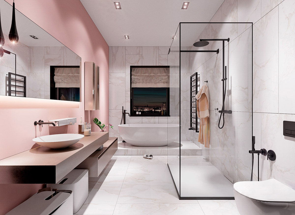 Nowoczesna łazienka kobieca różowa