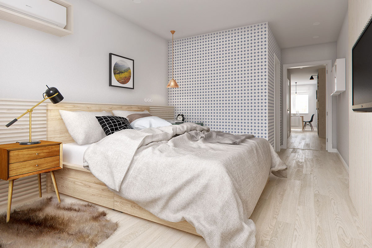 Sypialnia w stylu skandynawskim - drewno