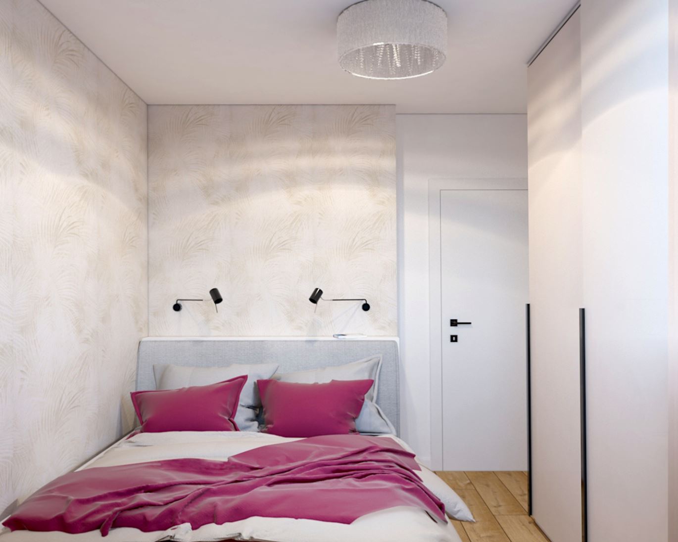 Amaranth color bright bedroom