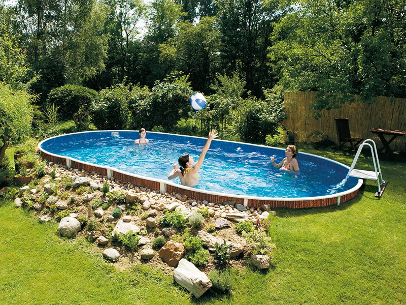 A semi inground pool