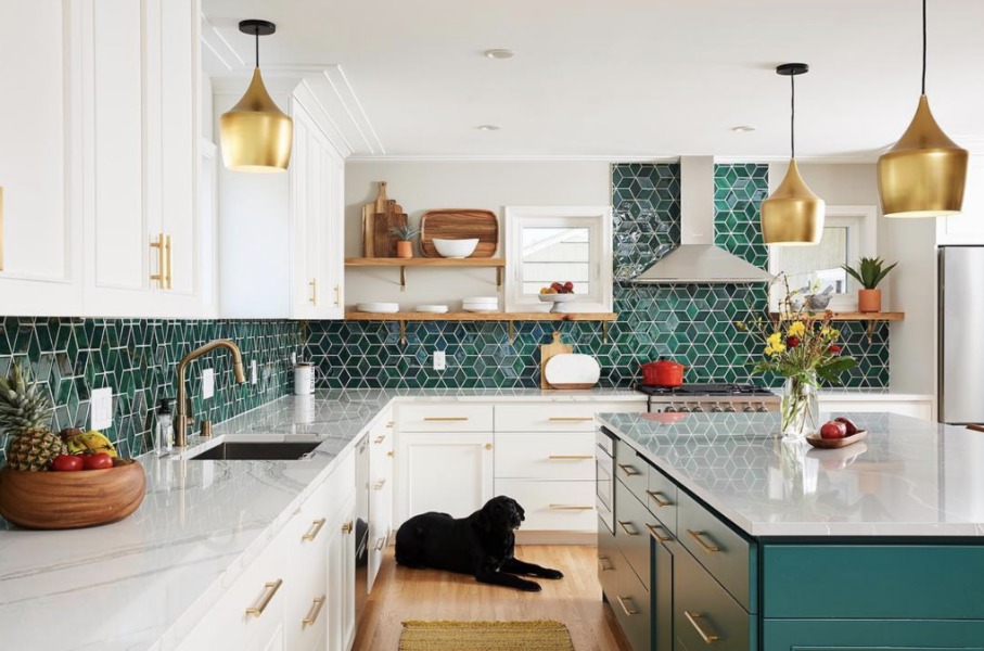 Emerald green tiles in the kitchen