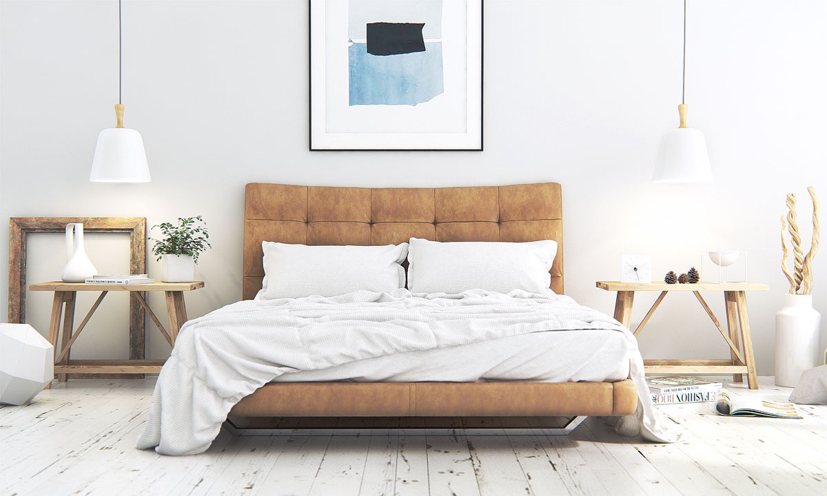 A white bedroom and wood - a perfect Scandinavian style combination