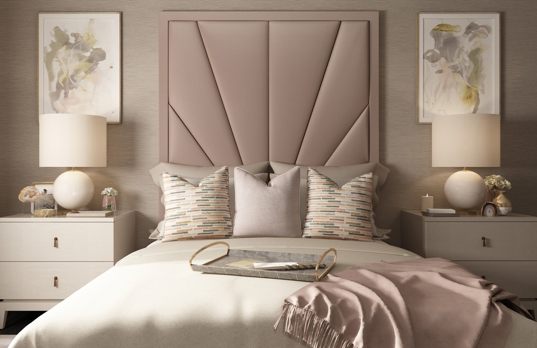 Camera da letto bianca e rosa polveroso