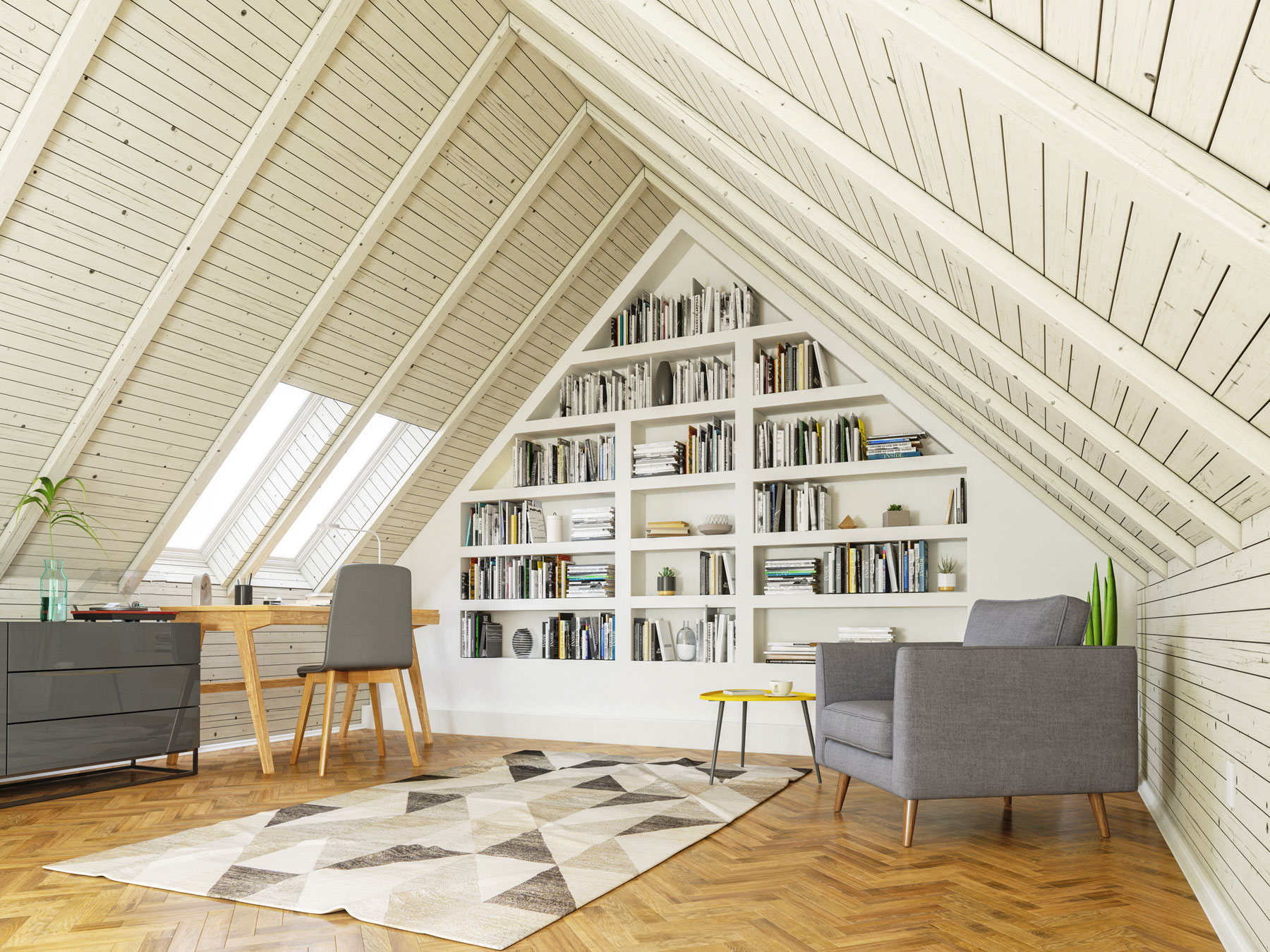 Eine Hausbibliothek - ein Dachgeschosszimmer mit vielen Büchern