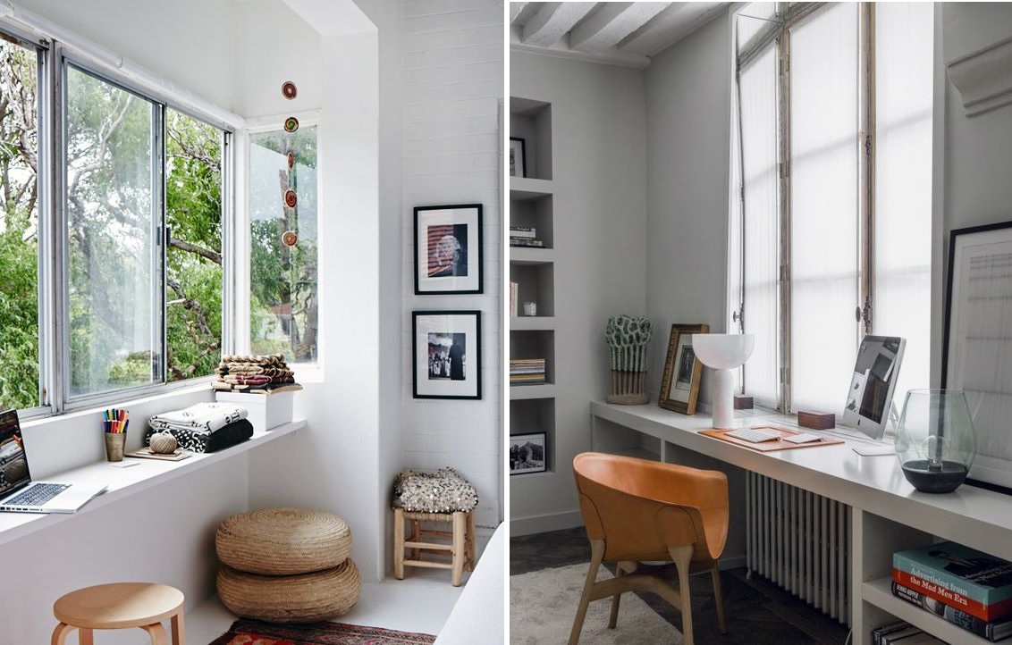 Ideas para la oficina en casa: un escritorio en el alféizar de la ventana