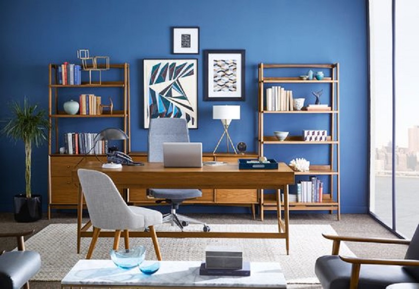 Indigo wall in home office