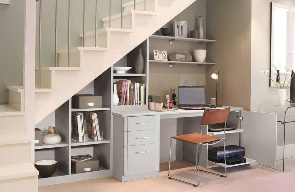 Home office design under staircase