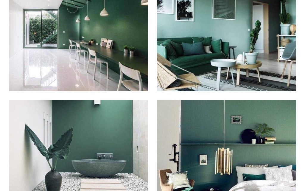 Interiores del hogar en color verde caza