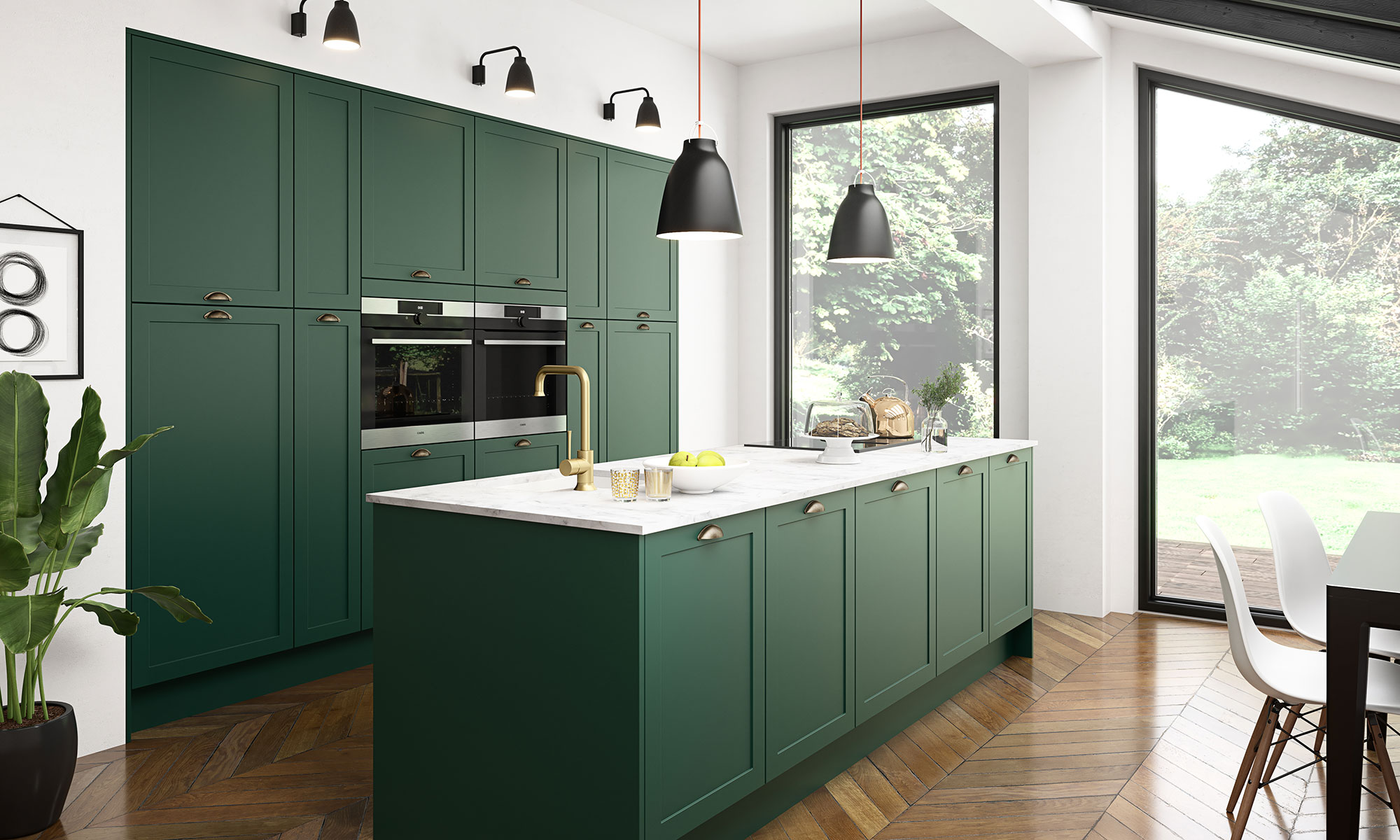 Diseño de cocinas verdes - protagonizadas por el verde botella