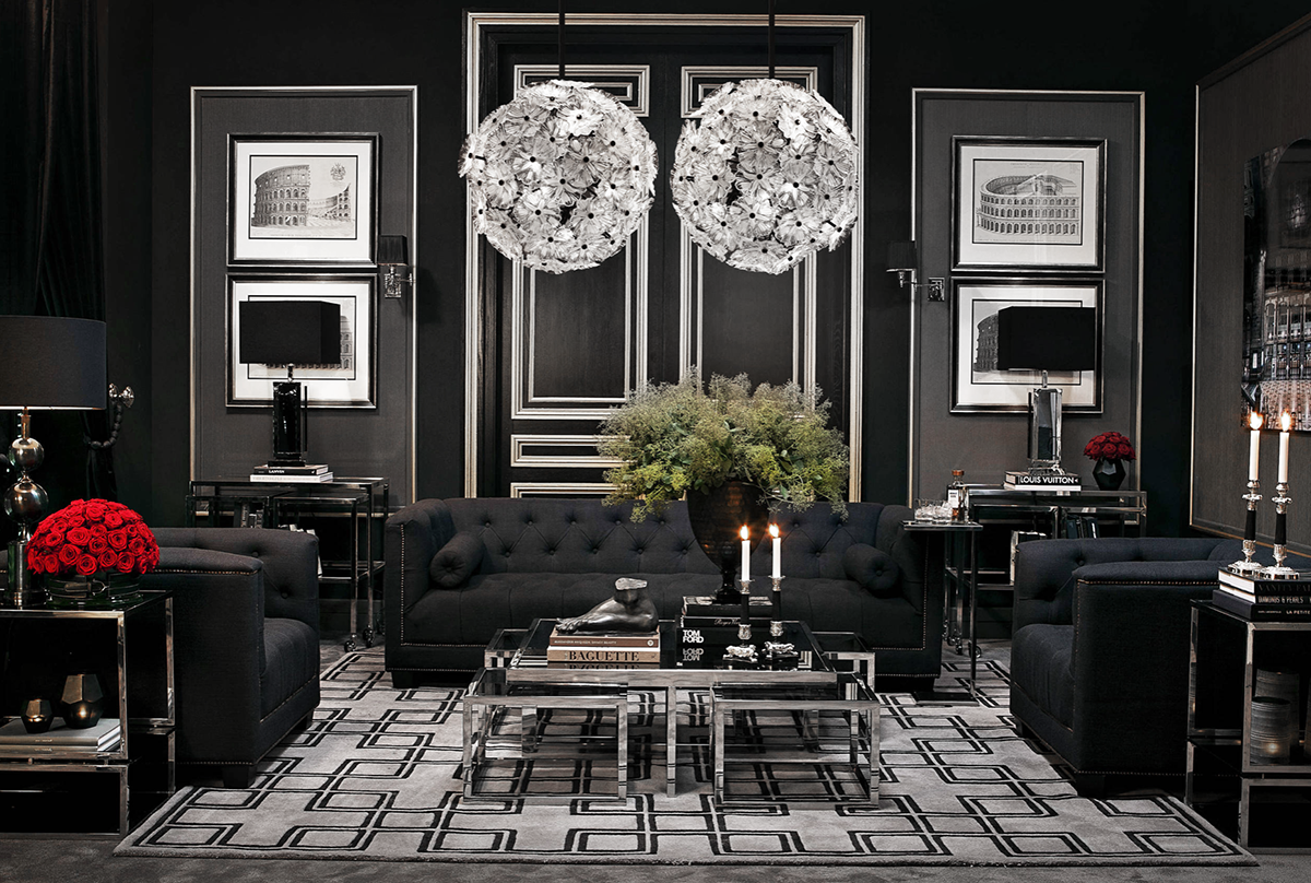 Art Deco living room - charcoal grey color