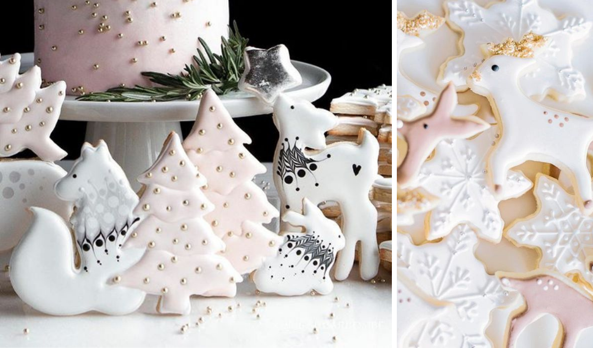 Decorating Christmas cookies in pastel colors