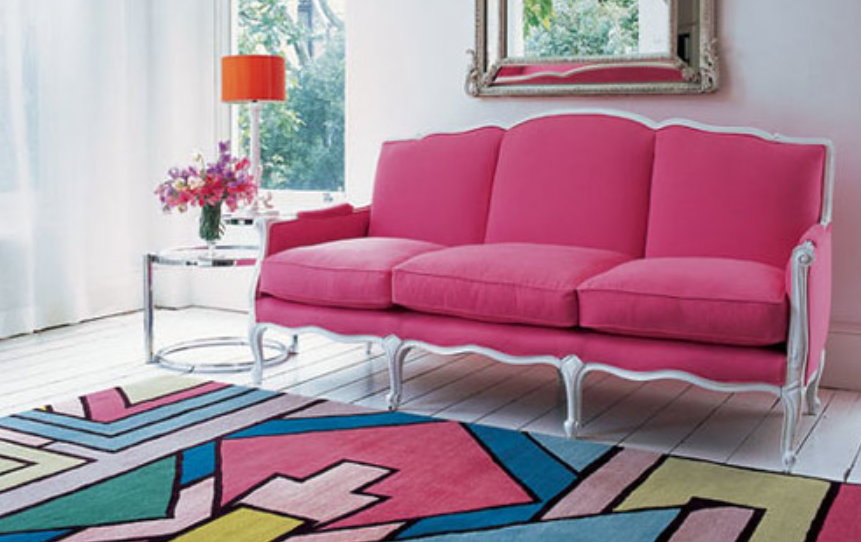 Fuchsia sofa and carpet
