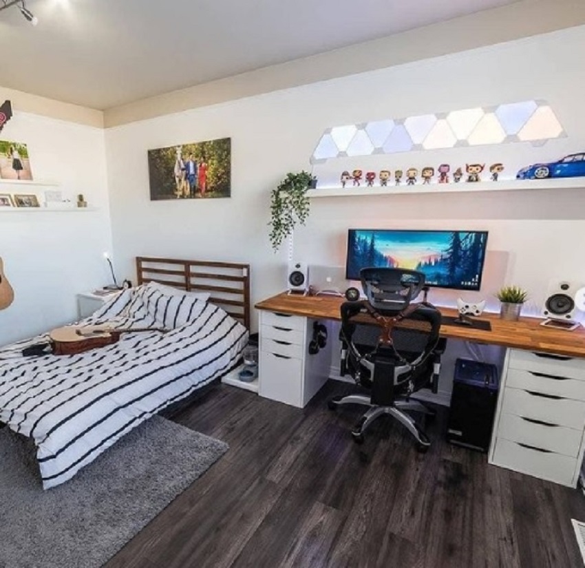 Gaming room setup in a bedroom