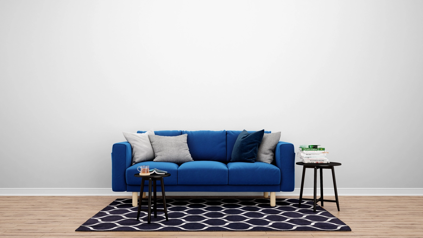 Indigo sofa in a minimalist interior design