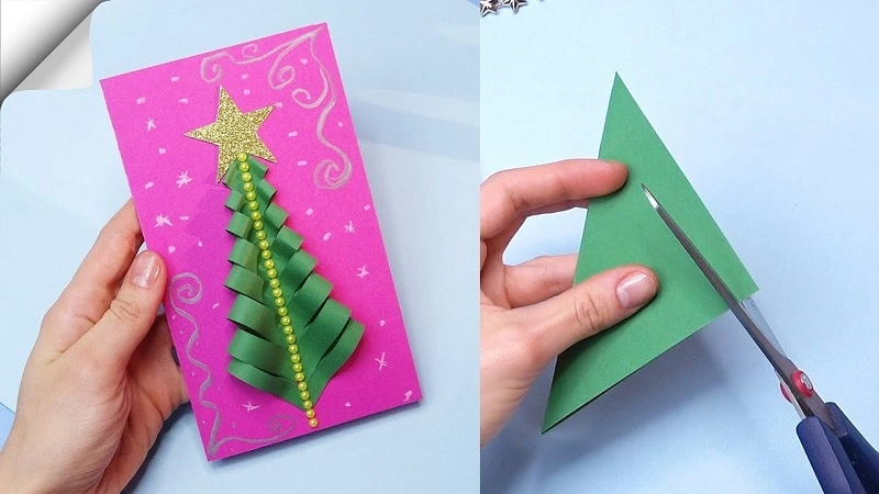 Ideen für Weihnachtskarten - ein Weihnachtsbaum aus Papier