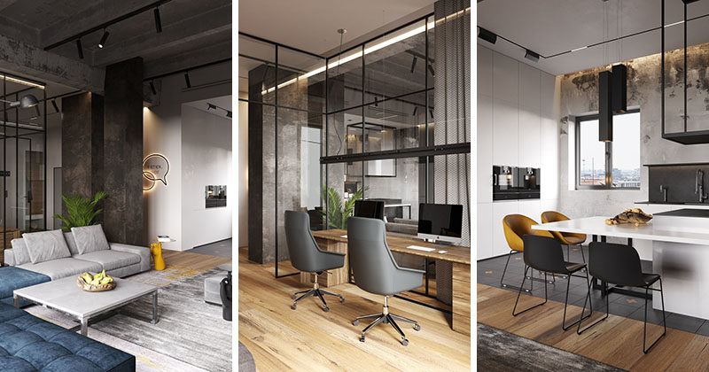 Charcoal grey color in industrial style interiors