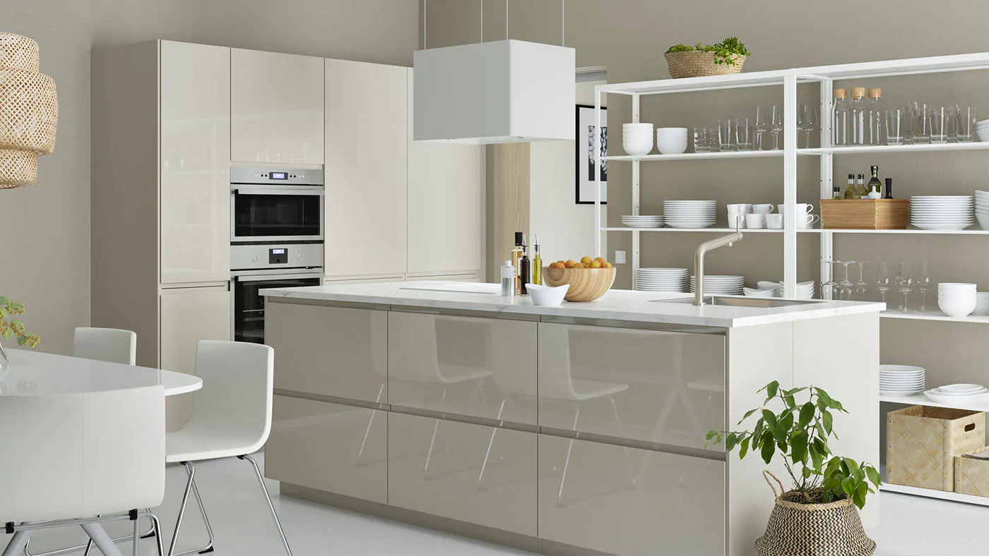 A modern kitchen with elegant ecru color