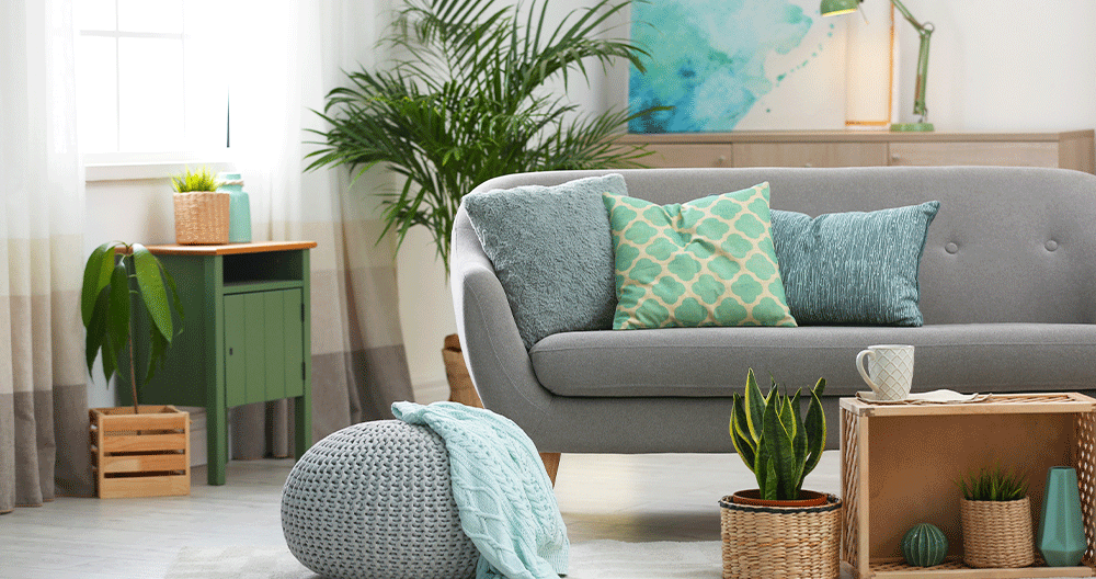 Mint green and grey in the living room