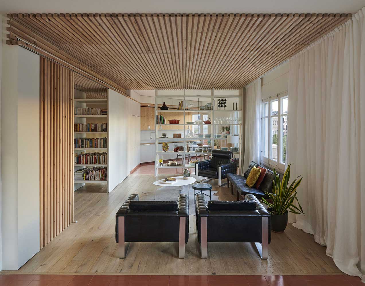Vertical slat wall in the living room