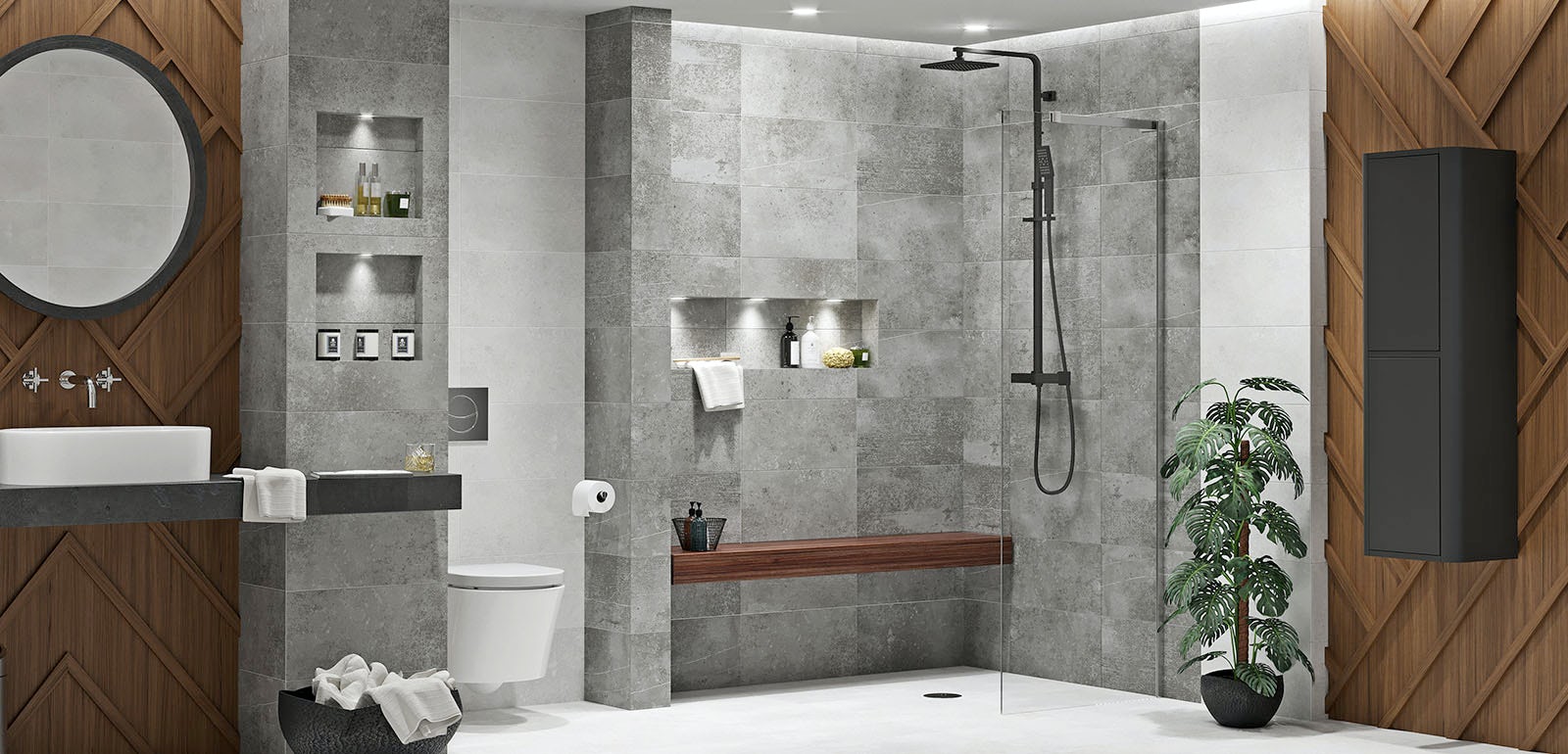 Curbless shower- industrial bathroom