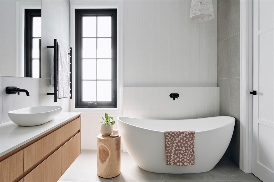 Nordic style bathroom white and wood