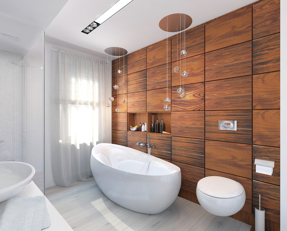 What are the advantages of using wood in the bathroom?