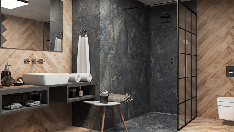 Concrete and wood in the bathroom