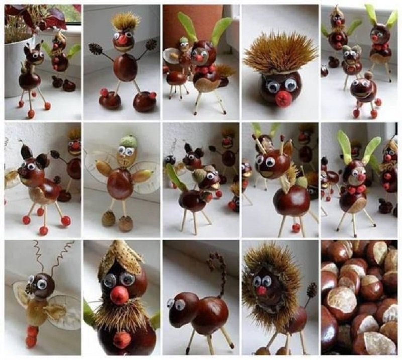 Chestnut and acorn figurines - fall crafts