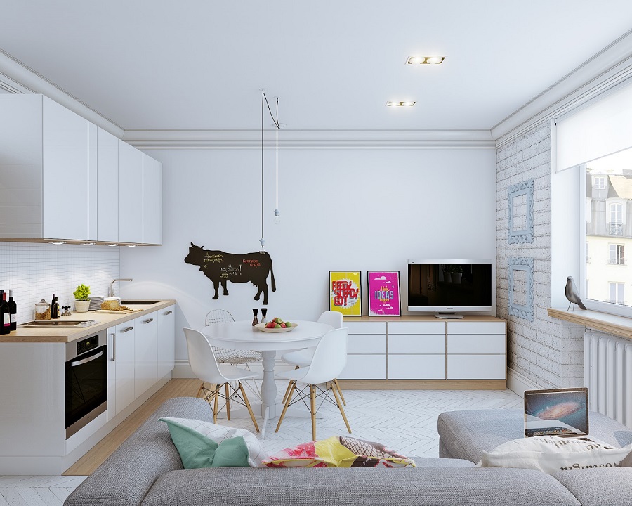 Offenes Konzept Küche-Wohnzimmer kleiner Raum