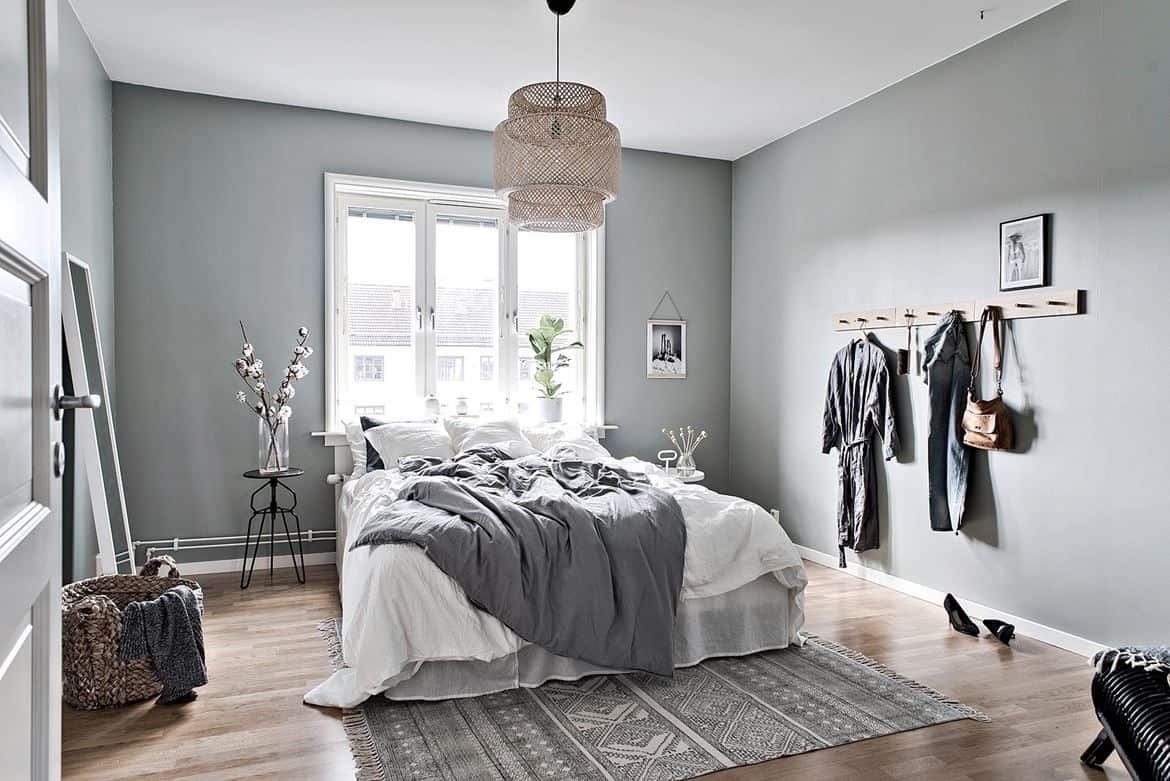 Dormitorio escandinavo gris