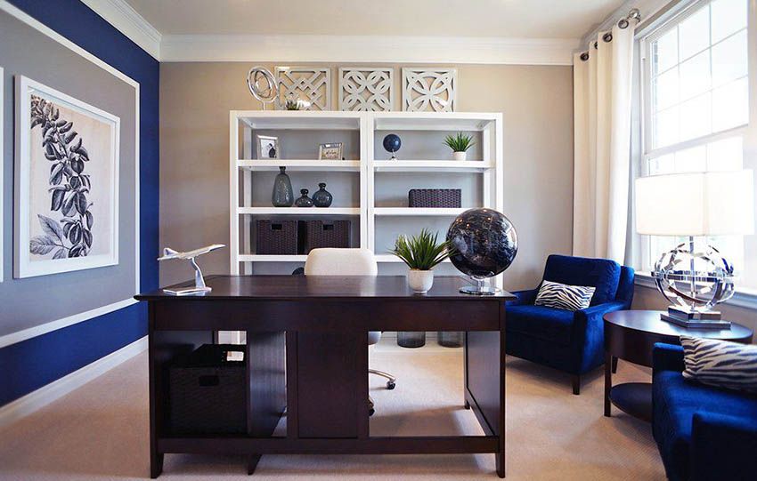 Indigo color - an elegant office at home
