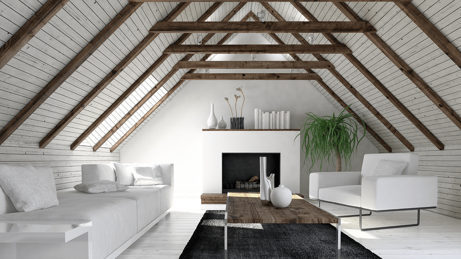 Minimalismo moderno: una pequeña sala de estar en el ático