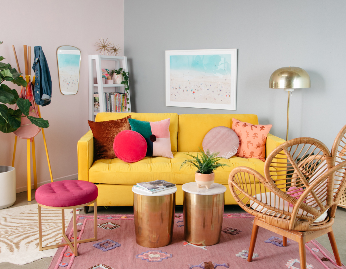 Light pink combined with mustard yellow