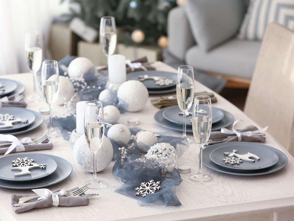 Blue Christmas table setting