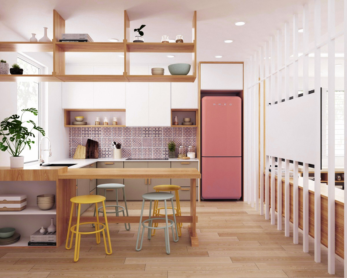 A pink kitchen - an unusual and creative interior