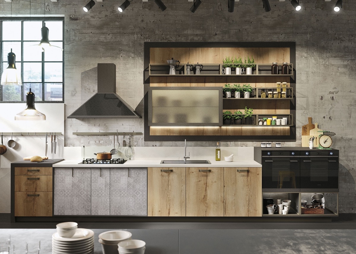 Modern kitchen decor - wood and concrete