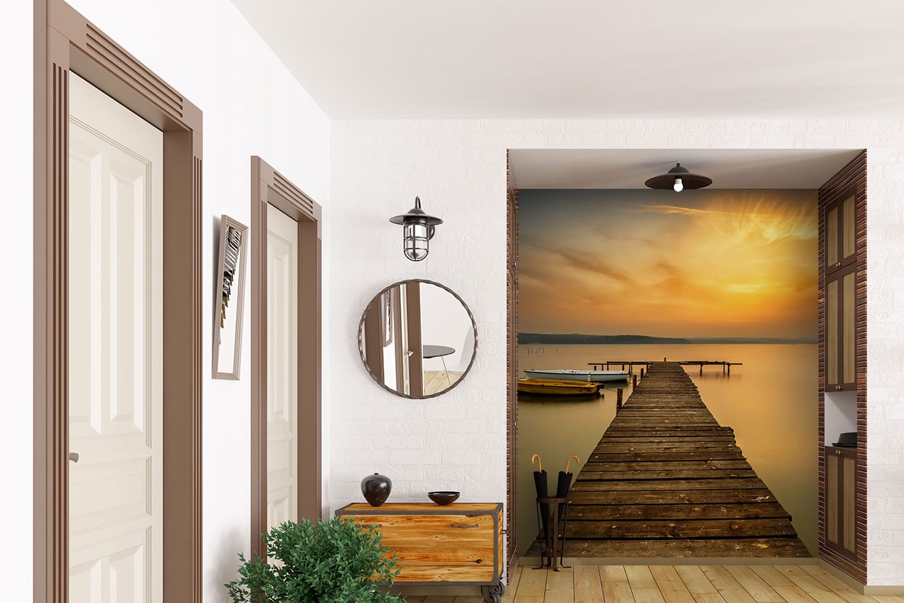 Hallway - walls with photo wallpaper