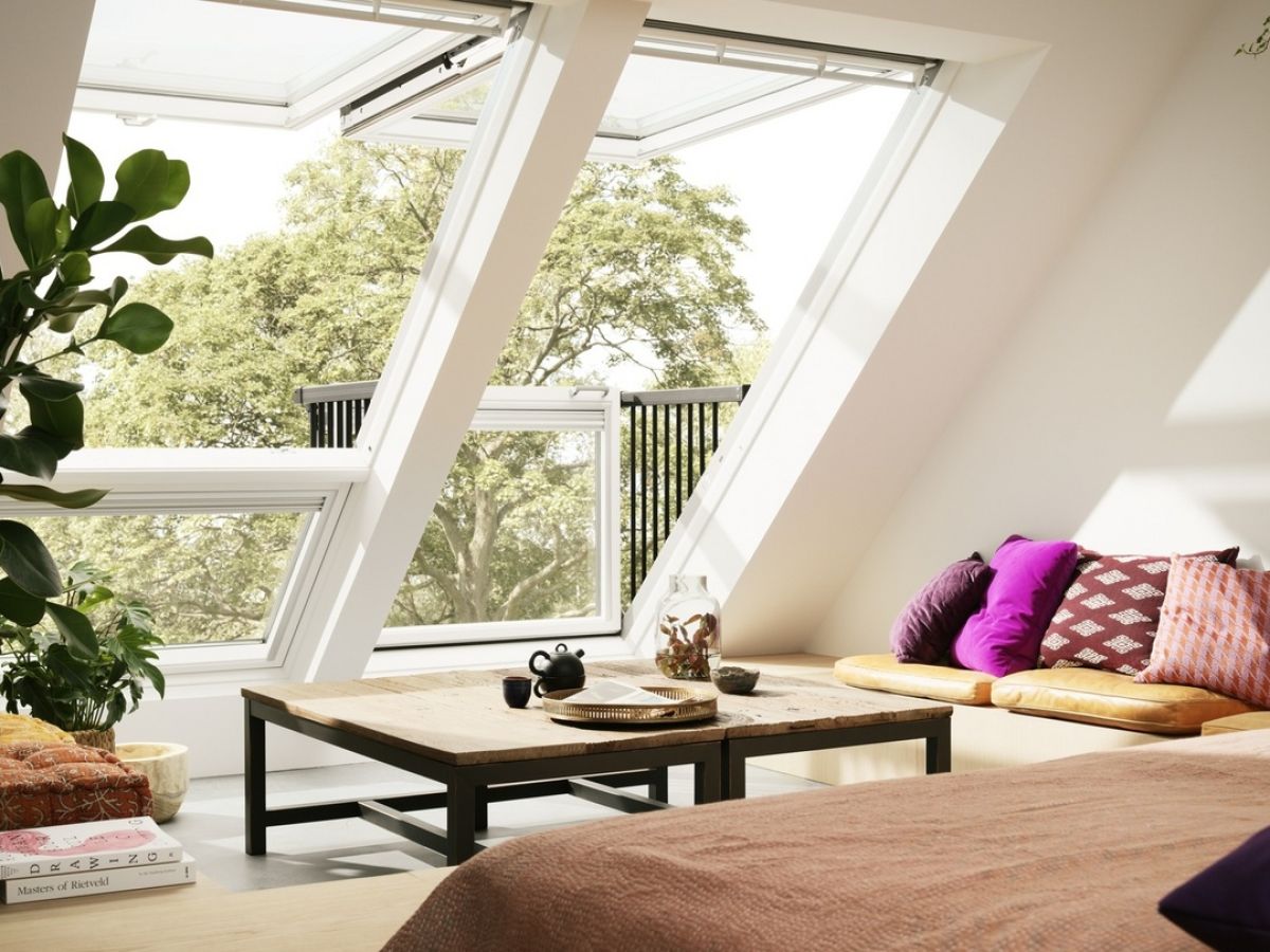 Roof window in an attic living room