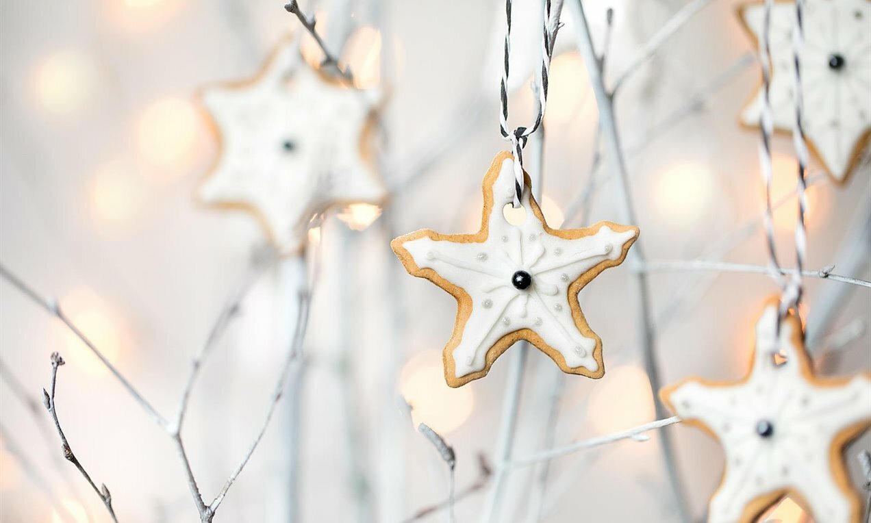 Fiocchi di neve di pan di zenzero ornamenti - decorazione dei biscotti di Natale