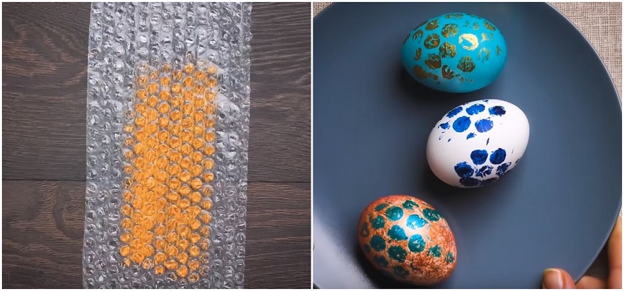 Idées de peinture sur œuf - décoration avec du papier bulle