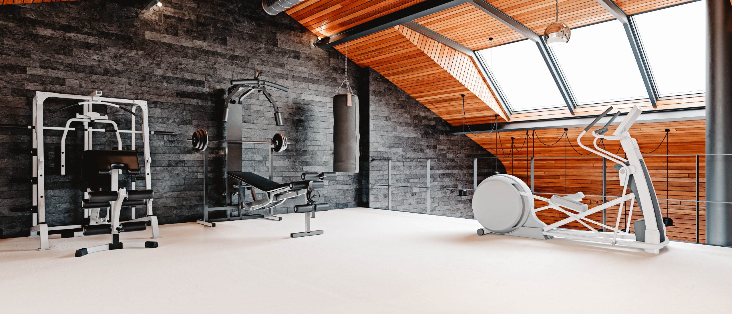 Gym in a large attic room