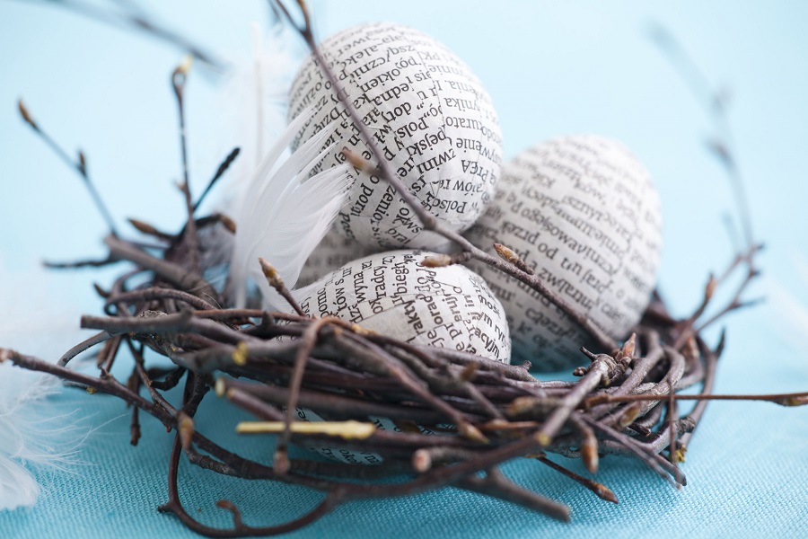 Easter eggs decoration with newspapers