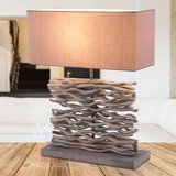 Jamie – szara lampa stołowa z drewnianą podstawą