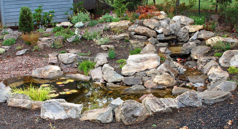 Jardín de rocas con un estanque