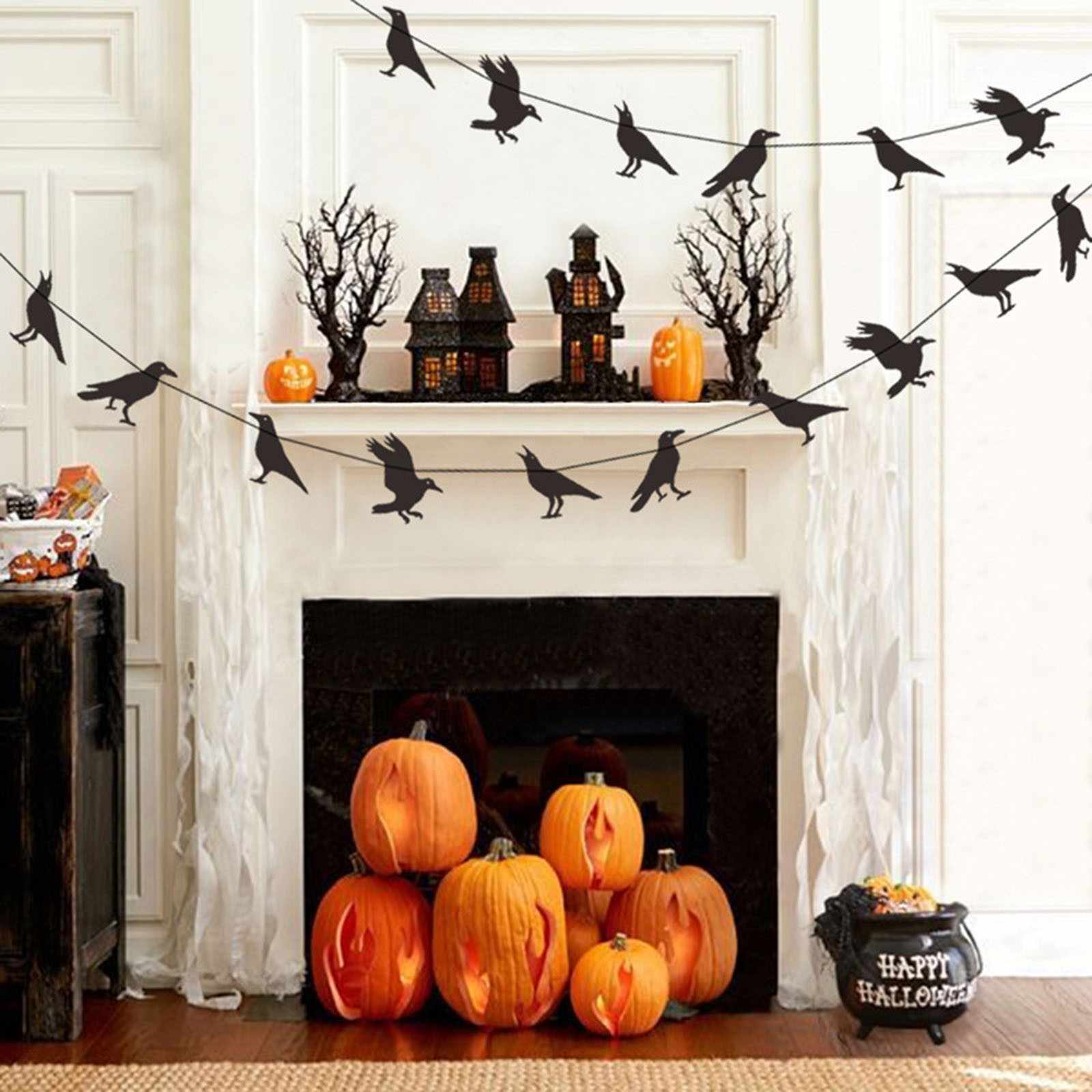 Guirlande de corbeaux noirs - décoration d'Halloween