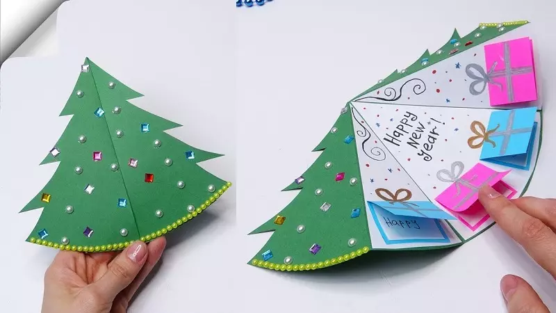 Ręcznie robiona kartka bożonarodzeniowa - choinka