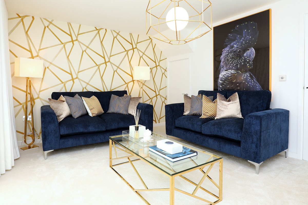 Idee soggiorno glamour - un design con il blu come tema principale